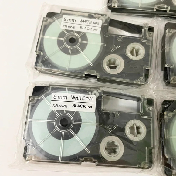 9mm Black Ink White  Tape Casio XR-9WE Label Tape Lot of 5 - Picture 4 of 12